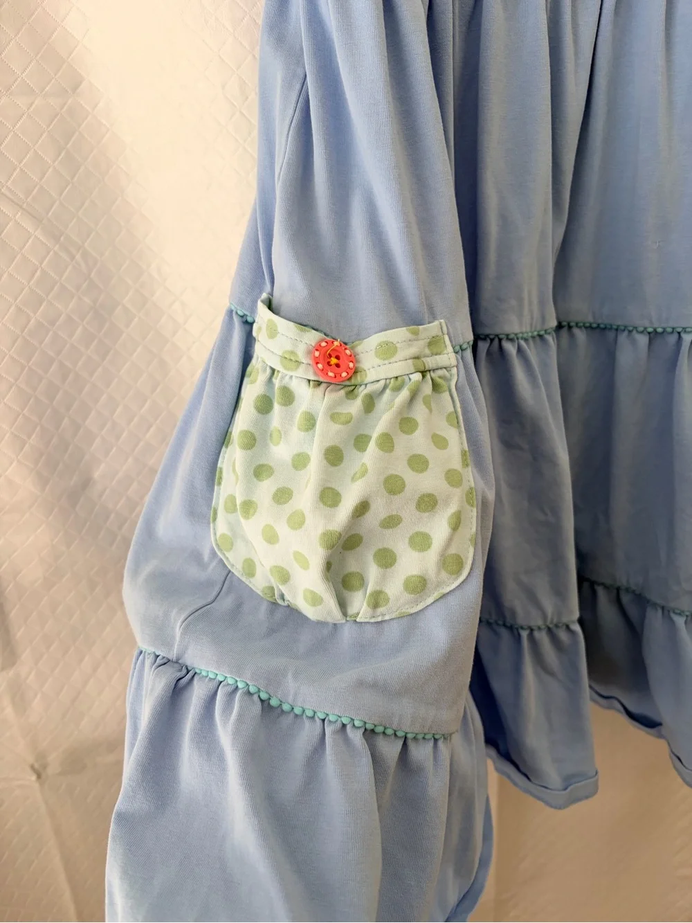 Matilda Jane Light Blue Tiered Dress with Mint Polka-Dot Pockets
